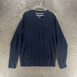Tommy Hilfiger Sweater Adult Extra Large‎ Blue V Neck Pima Cotton Pullover Mens